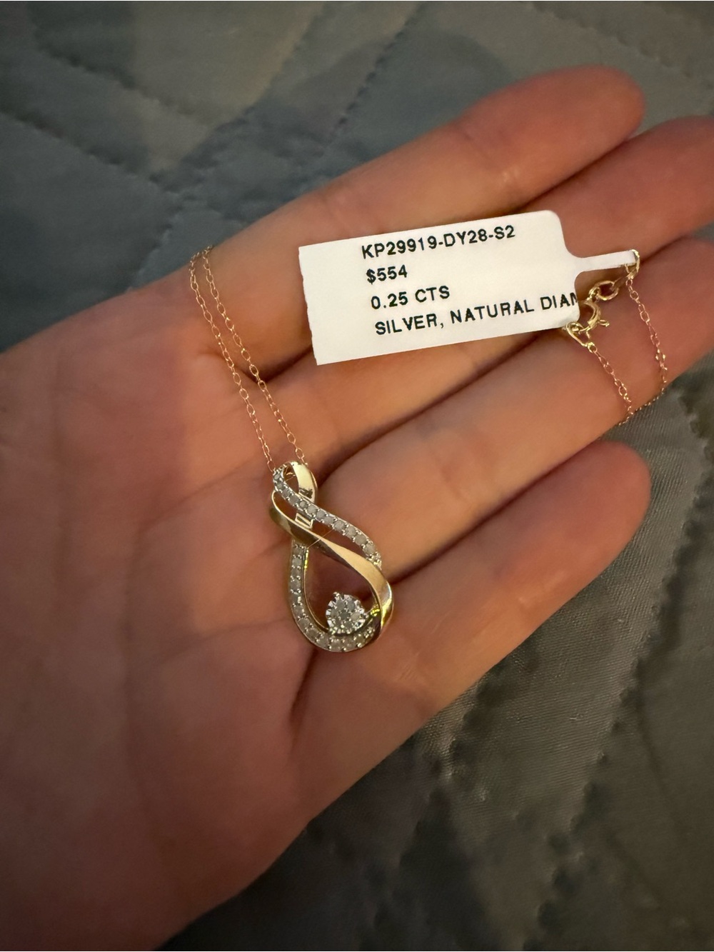 Gold silver plated 0.25 ct Infinity Pendant Necklace with natural diamond acce